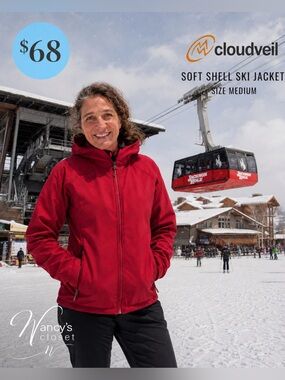 Cloudveil Women’s Soft Shell Ski Jacket Medium Red Hooded Alpine Jacket